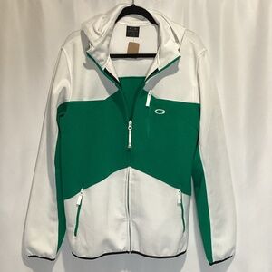 1621. Men’s Oakley Green & White Zip-Up Hoodie Size Large VGUC